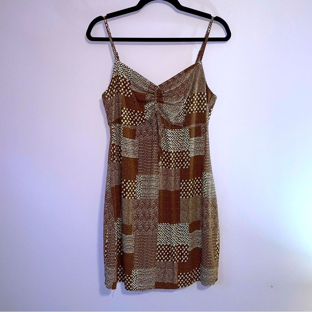 LA Hearts Mini Dress Brown Boho Patchwork Print Medium